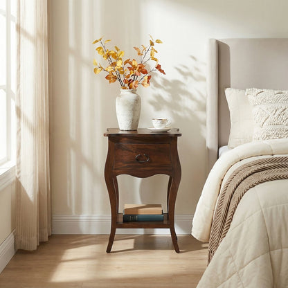 Rochelle Walnut 1 Drawer Nightstand, Dark Brown