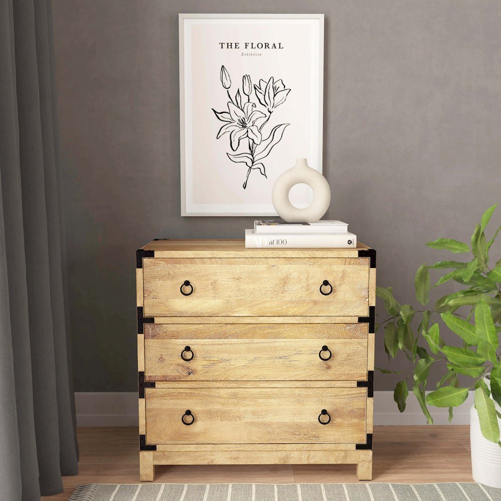 Forster Campaign 3 Drawer Dresser, Light Brown