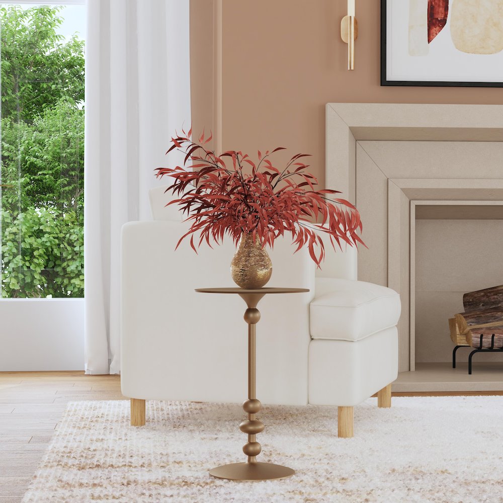 Zora Round Pedestal Side Table, Gold