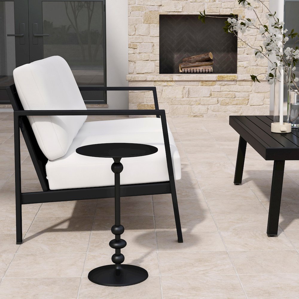 Zora Outdoor Round Pedestal Side Table, Black