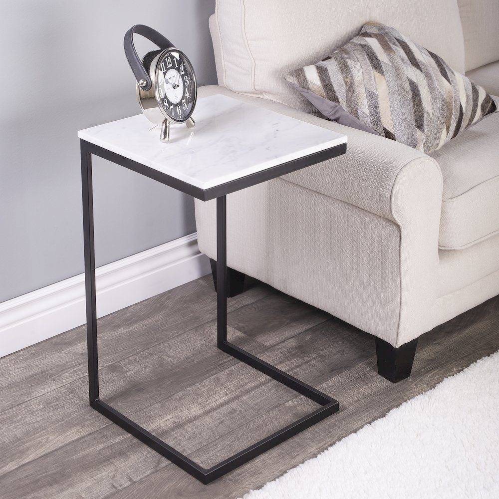 Lawler Marble C- Side Table, Black, White