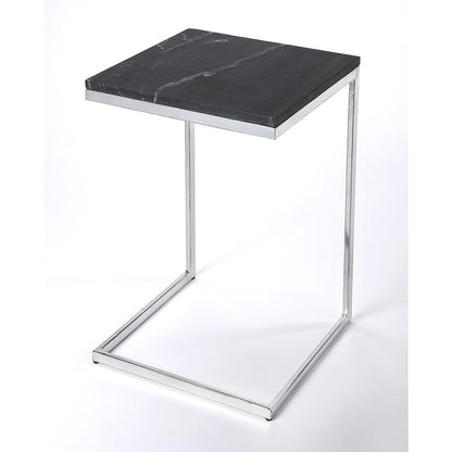Lawler Marble C- Side Table, Black, Silver
