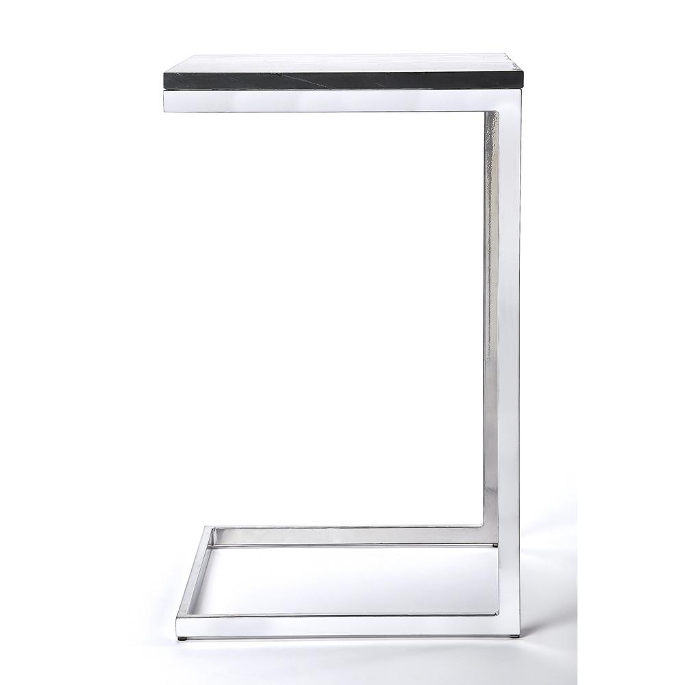Lawler Marble C- Side Table, Black, Silver