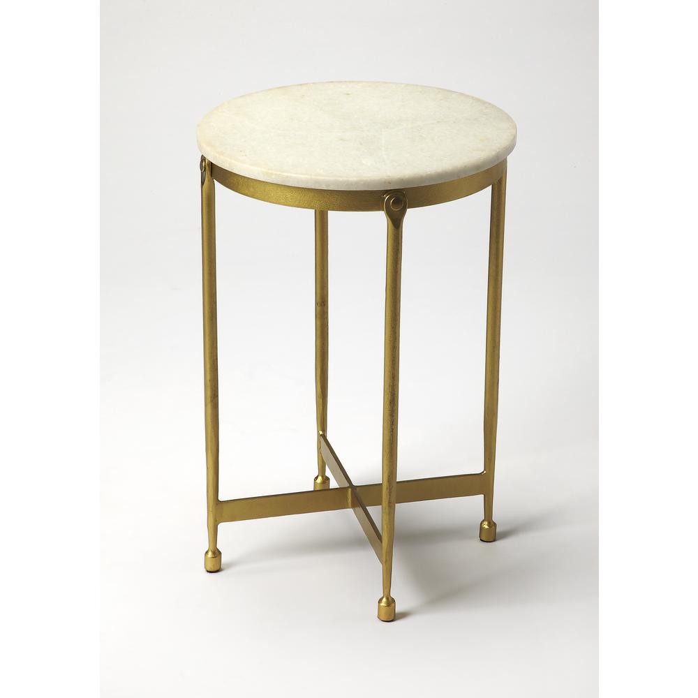 Claypool Marble Side Table, Gold, White
