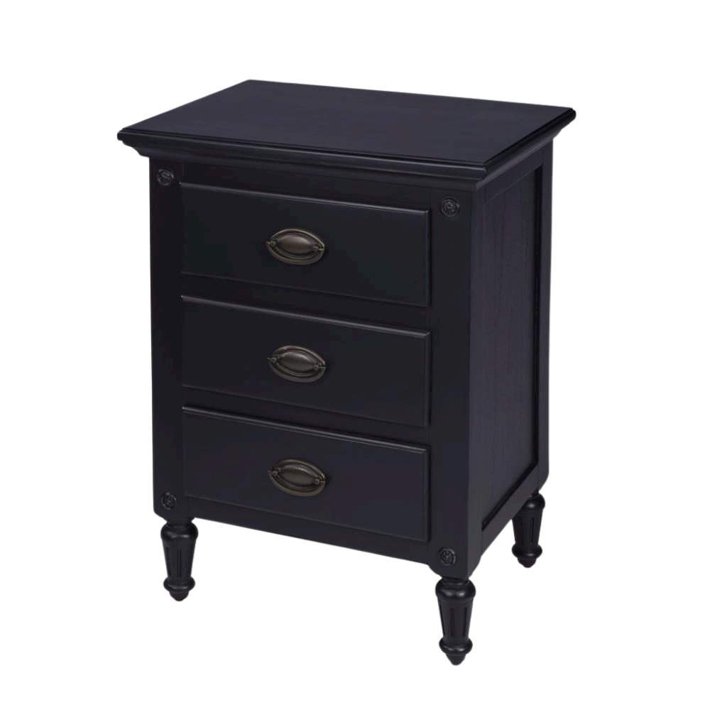 Black Wood Nightstand with Drawers – Classic 3 Drawer Bedroom Table