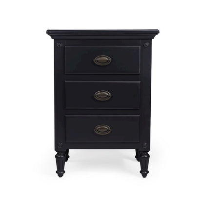 Black Wood Nightstand with Drawers – Classic 3 Drawer Bedroom Table