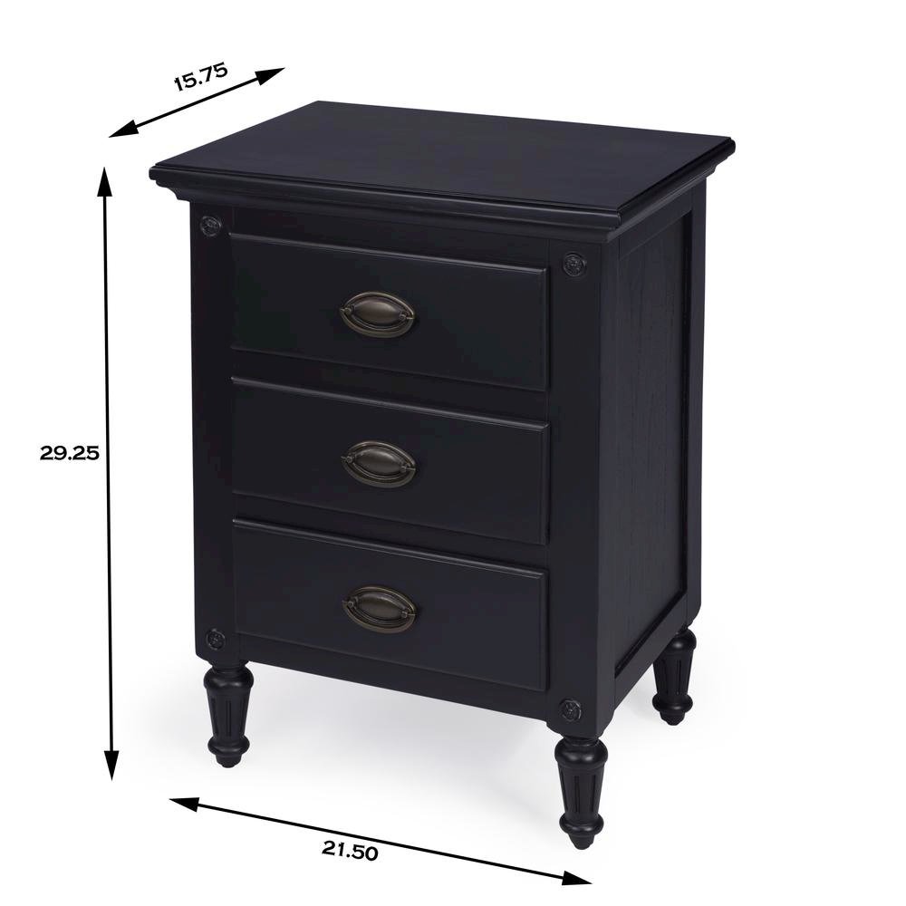 Black Wood Nightstand with Drawers – Classic 3 Drawer Bedroom Table