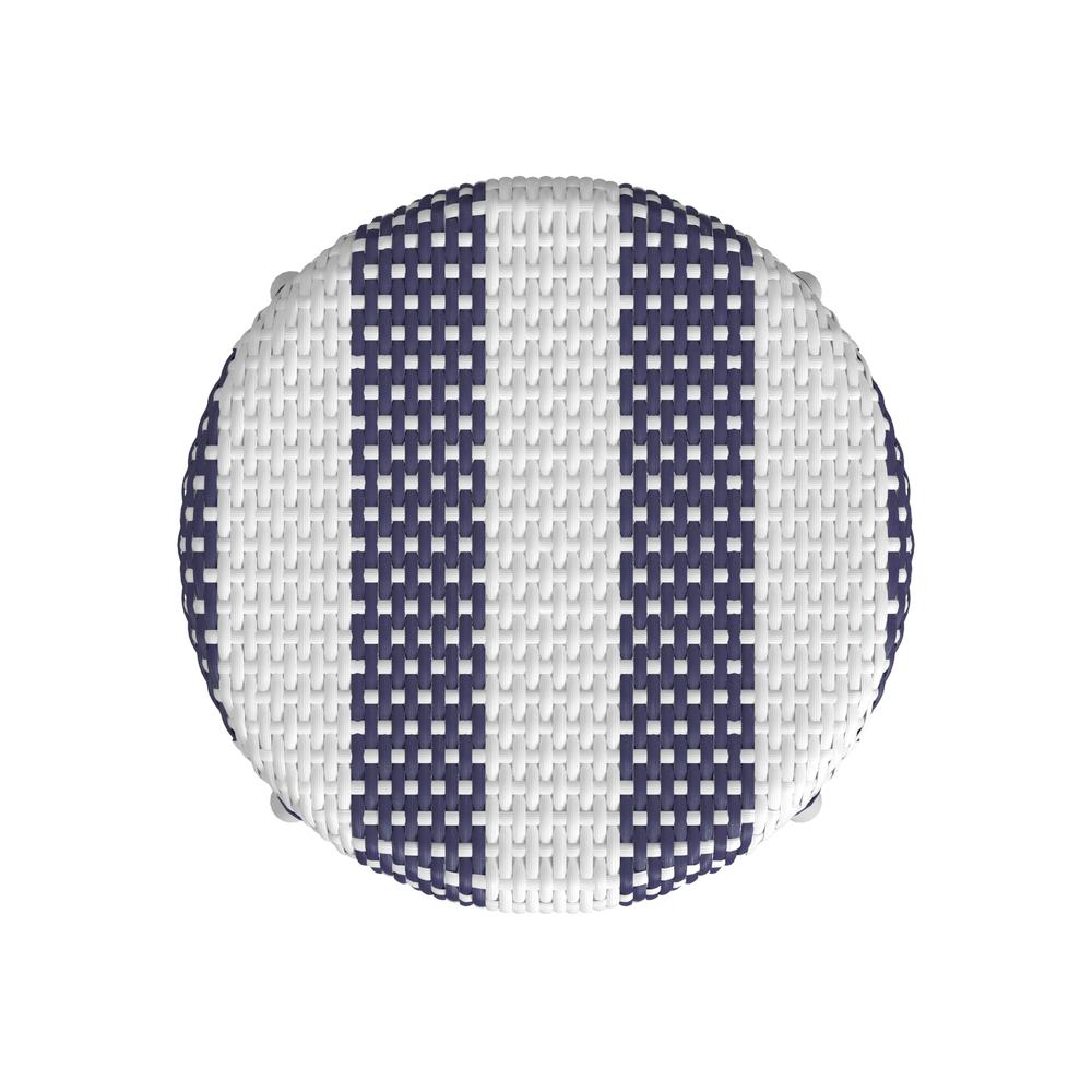Tobias Round Rattan 30" Bar Stool, White and Navy Stripe