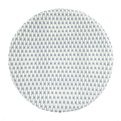 Tobias Round Rattan 30" Bar Stool, White and Sky Blue Dot