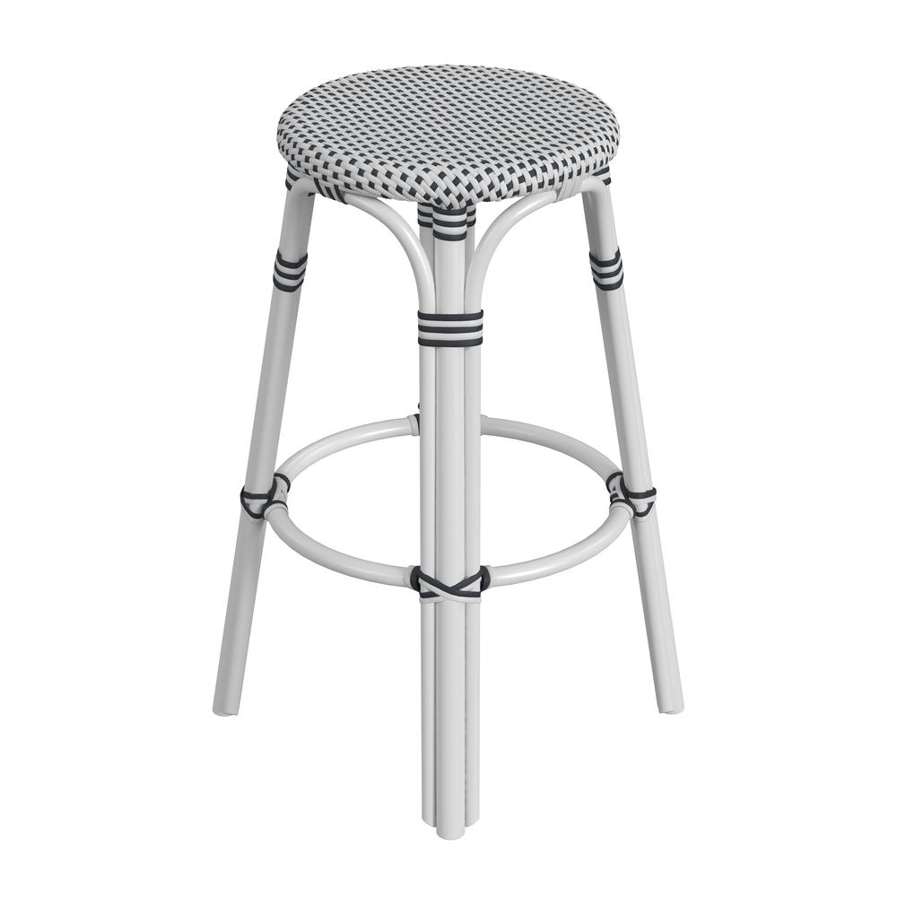 Tobias Round Rattan 30" Bar Stool, White and Black Dot