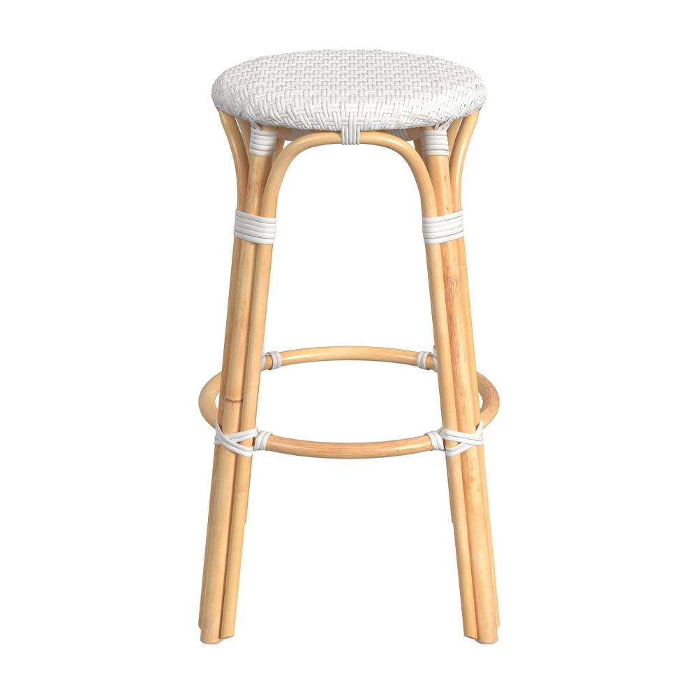 Tobias Round Rattan 30" Bar Stool, Glossy White