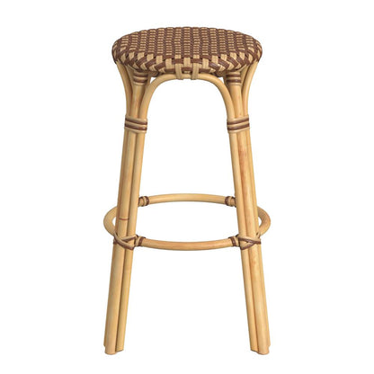 Tobias Round Rattan 30" Bar Stool, Brown and Tan Dot