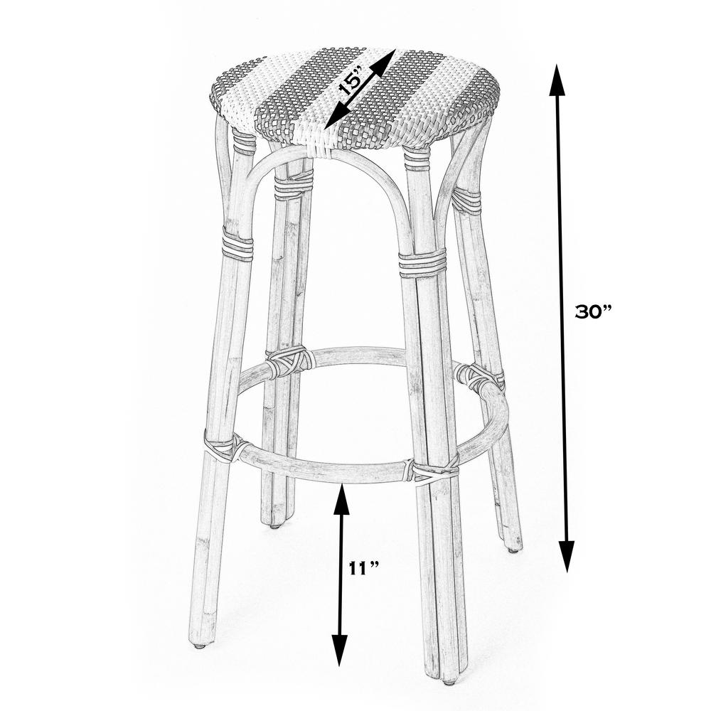 Tobias Round Rattan 30" Bar Stool, Brown and Tan Dot