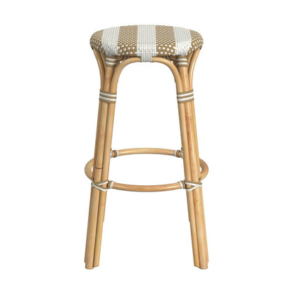 Tobias Round Rattan 30" Bar Stool, Tan and White Stripe