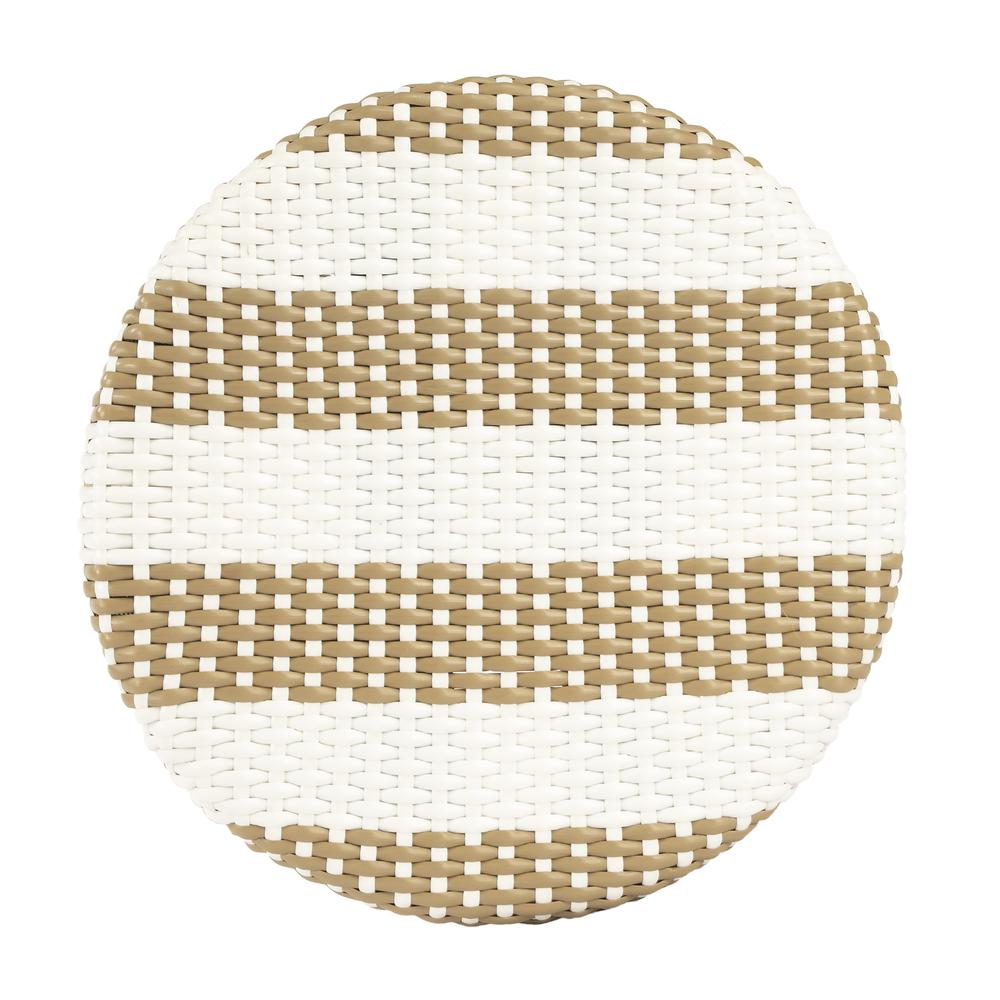 Tobias Round Rattan 30" Bar Stool, Tan and White Stripe