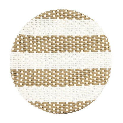 Tobias Round Rattan 30" Bar Stool, Tan and White Stripe