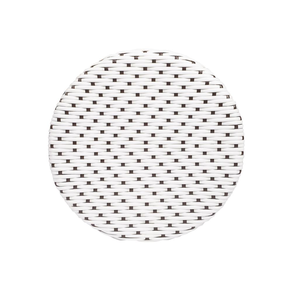 Tobias Rattan Round 24" Counter Stool, White and Brown Dot