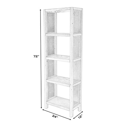 Mesa Cane and Solid Wood 4- Tier Etagere Bookcase, Natural