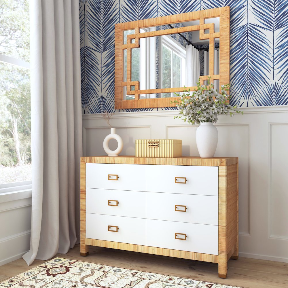 Hana Woven Rattan Wall Mirror, Light Brown