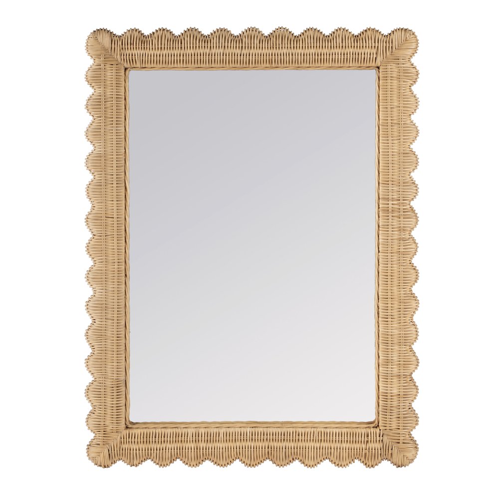 Flora Rattan Scalloped Wall Mirror, Light Brown