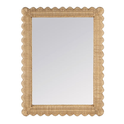 Flora Rattan Scalloped Wall Mirror, Light Brown