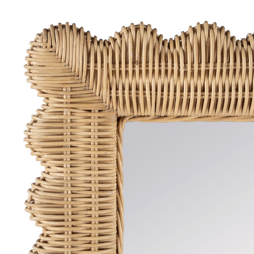 Flora Rattan Scalloped Wall Mirror, Light Brown