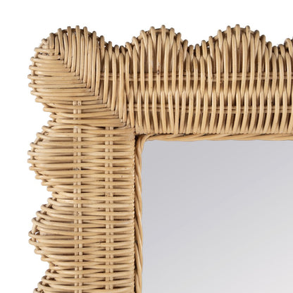 Flora Rattan Scalloped Wall Mirror, Light Brown