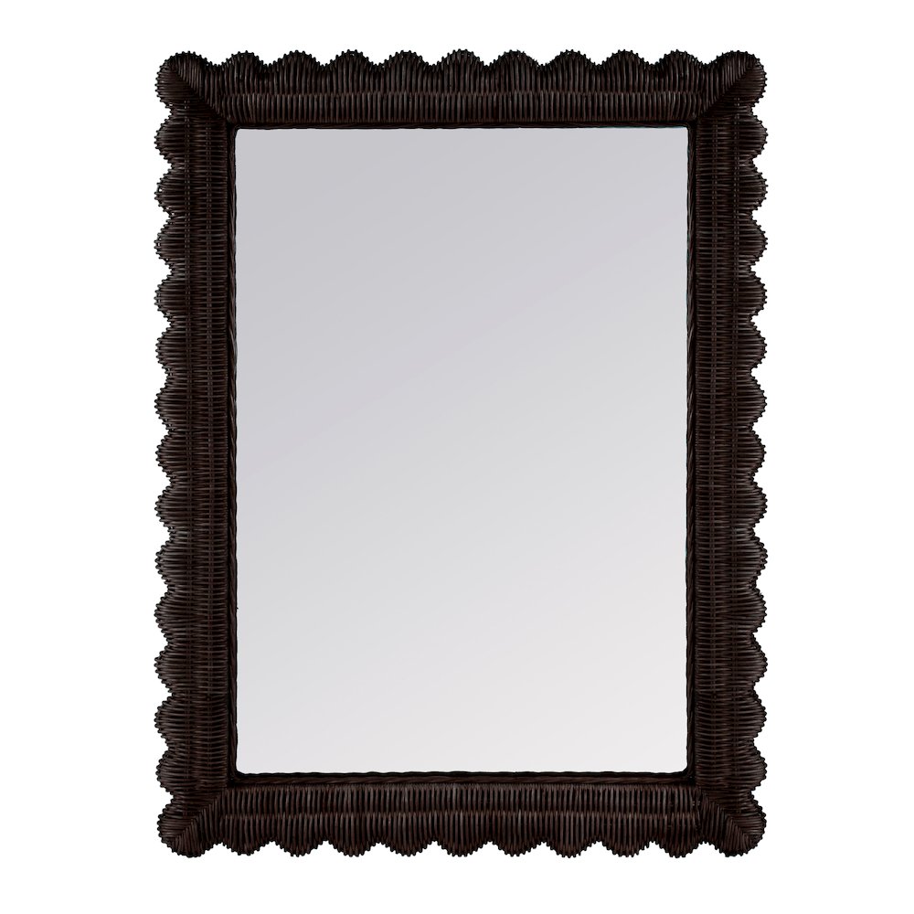 Flora 30 in. W x 40 in. H Rectangular Rattan Scalloped Edge Wall Mirror, Brown