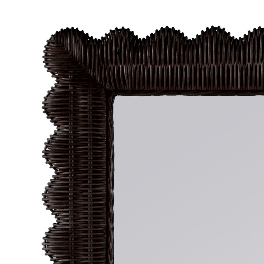 Flora 30 in. W x 40 in. H Rectangular Rattan Scalloped Edge Wall Mirror, Brown