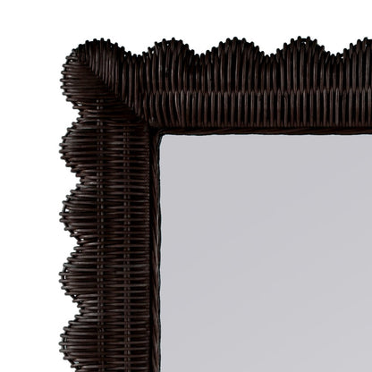 Flora 30 in. W x 40 in. H Rectangular Rattan Scalloped Edge Wall Mirror, Brown