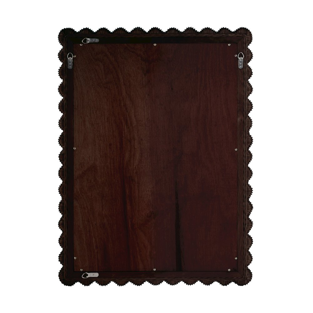 Flora 30 in. W x 40 in. H Rectangular Rattan Scalloped Edge Wall Mirror, Brown