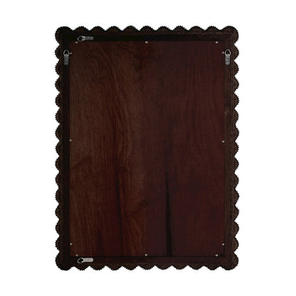 Flora 30 in. W x 40 in. H Rectangular Rattan Scalloped Edge Wall Mirror, Brown
