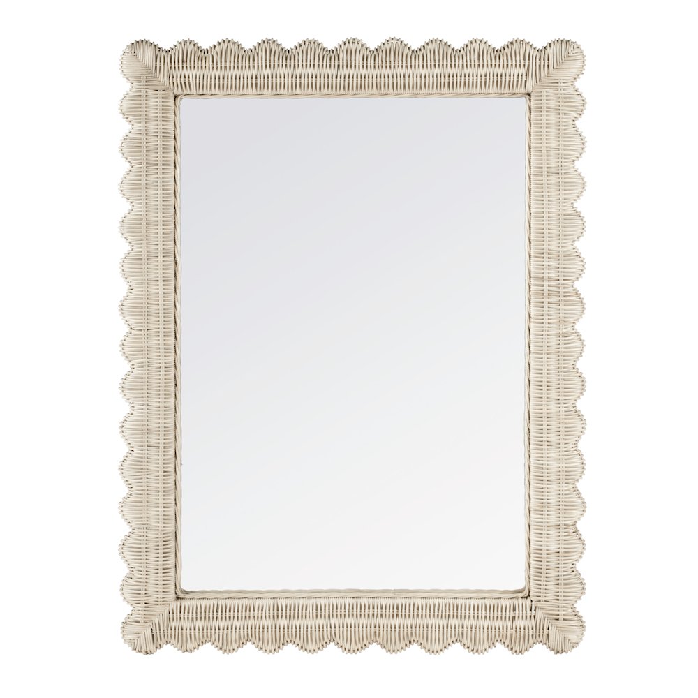 Flora 30" Rattan  Wall Mirror, Off-White