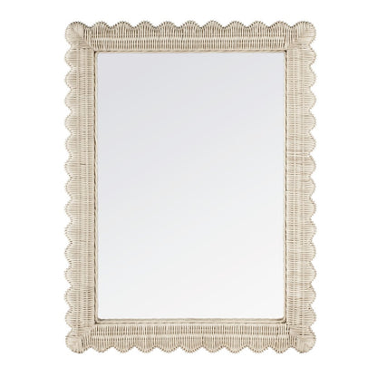 Flora 30" Rattan  Wall Mirror, Off-White