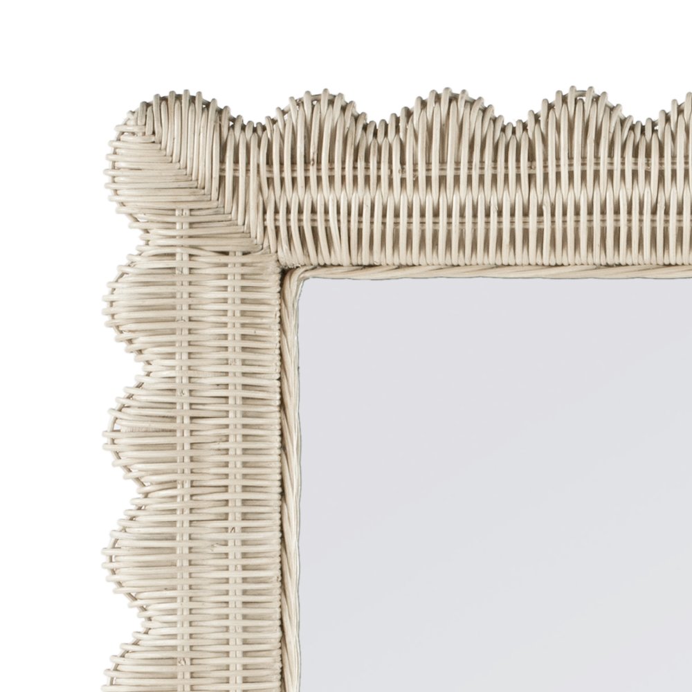 Flora 30" Rattan  Wall Mirror, Off-White