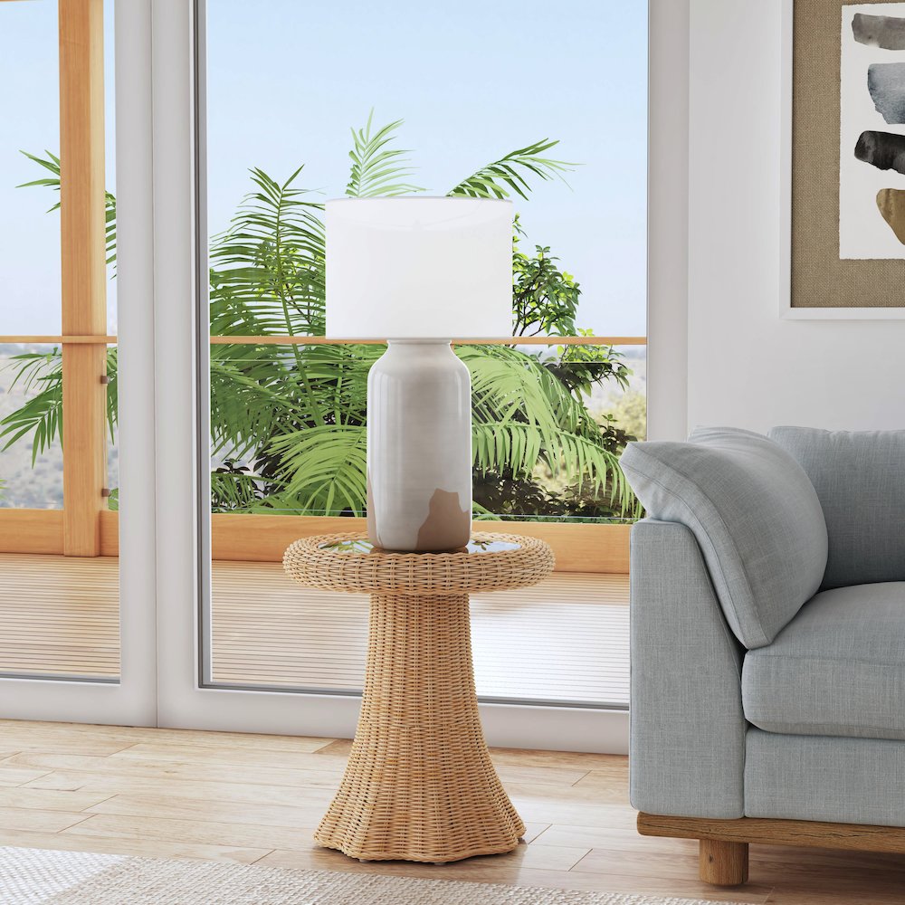 Flora Rattan Scalloped End table, Light Brown