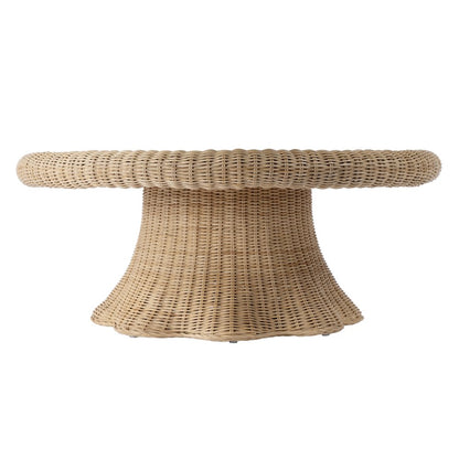 Flora  Rattan Scalloped 40" Coffee Table, Light Brown
