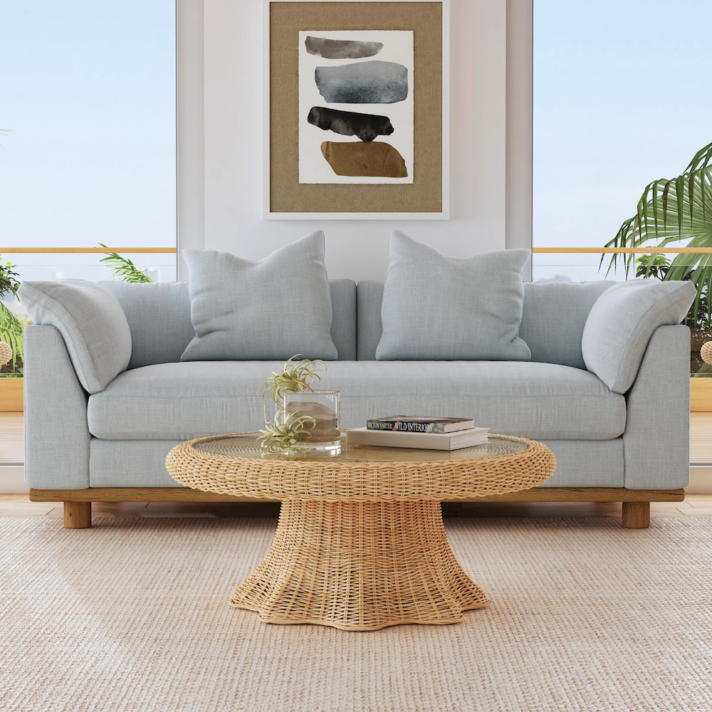 Flora  Rattan Scalloped 40" Coffee Table, Light Brown