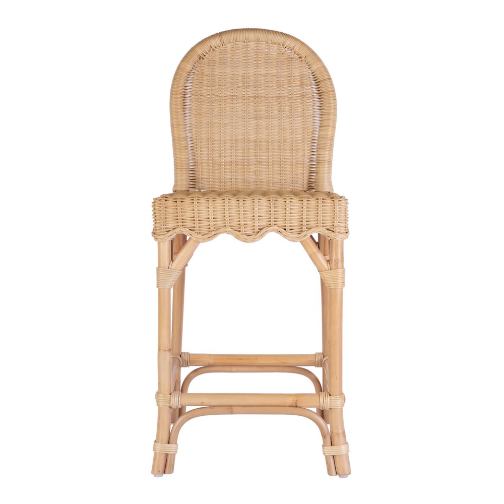 Flora Rattan 24" Scalloped Edge Counter Stool, Light Brown