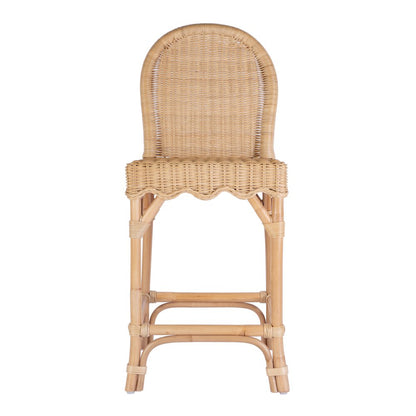 Flora Rattan 24" Scalloped Edge Counter Stool, Light Brown