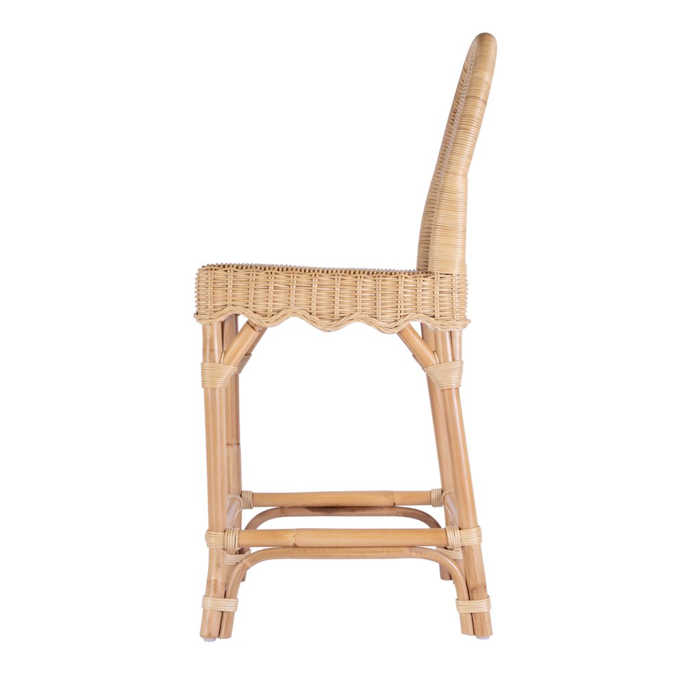 Flora Rattan 24" Scalloped Edge Counter Stool, Light Brown