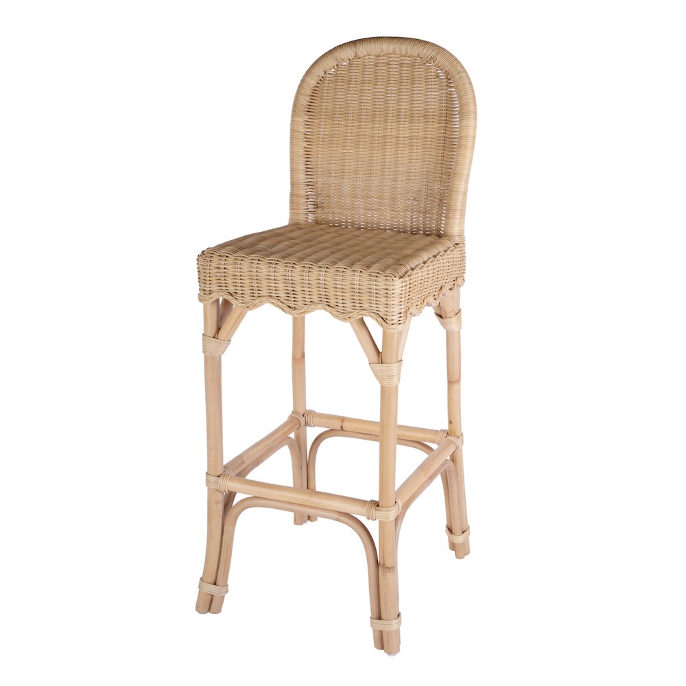 Flora Rattan 30" Scalloped Edge Bar Stool, Light Brown