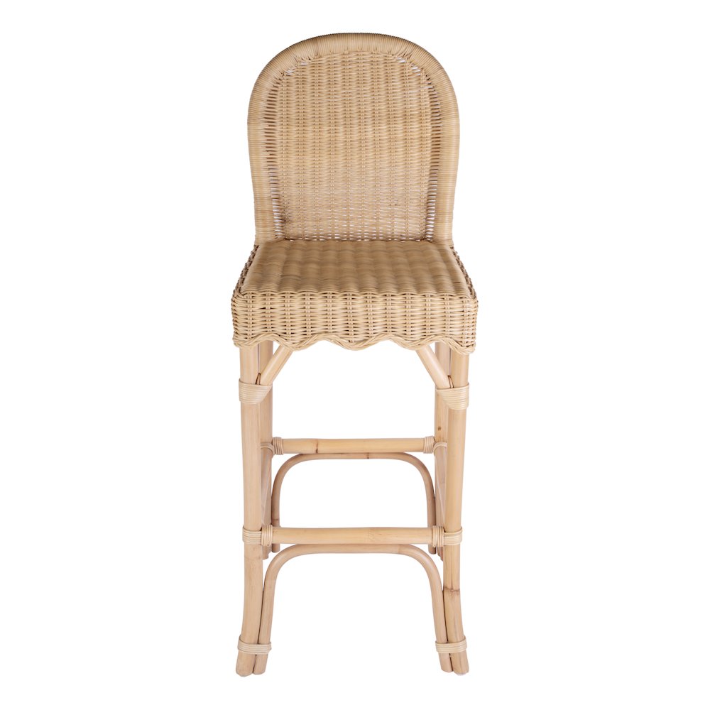 Flora Rattan 30" Scalloped Edge Bar Stool, Light Brown
