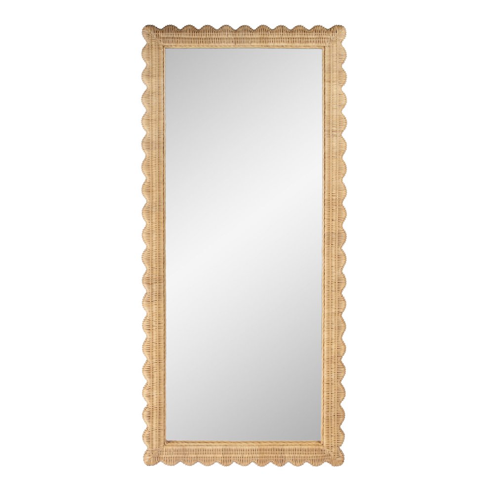 Flora Scalloped  Rattan Floor Mirror, Light Brown