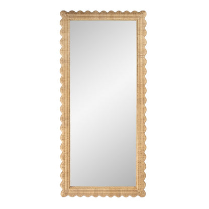 Flora Scalloped  Rattan Floor Mirror, Light Brown