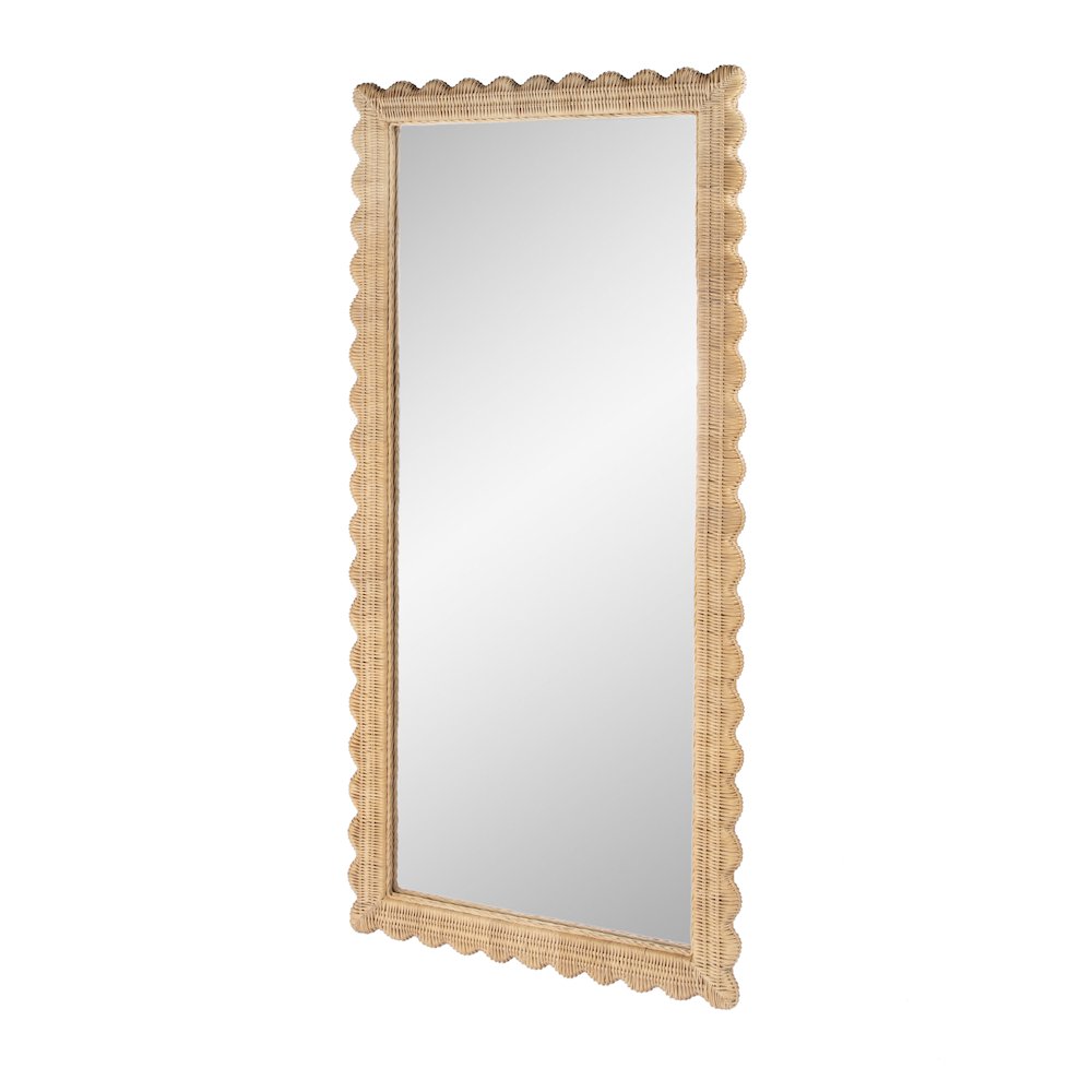 Flora Scalloped  Rattan Floor Mirror, Light Brown