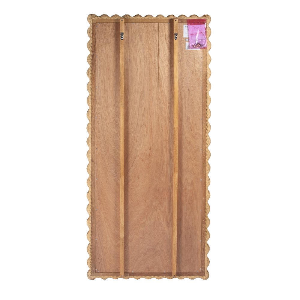 Flora Scalloped  Rattan Floor Mirror, Light Brown