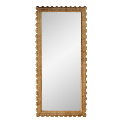 Flora 32 in. W x 69.5 in. H Rectangular Scalloped  Rattan Floor Mirror, Brown
