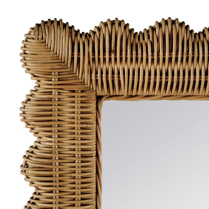 Flora 32 in. W x 69.5 in. H Rectangular Scalloped  Rattan Floor Mirror, Brown