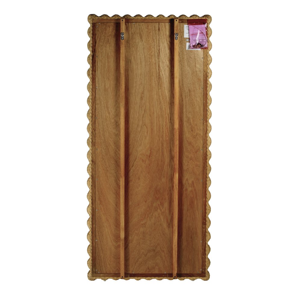 Flora 32 in. W x 69.5 in. H Rectangular Scalloped  Rattan Floor Mirror, Brown